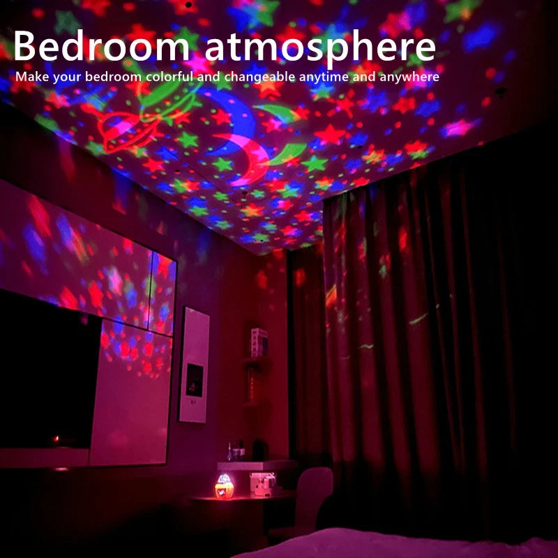 LED Starry Galaxy Projector Light RGB Smart Remote Control Star Aurora Lamp KTV USB Powered Auto Rotating for Home Bedroom Decor